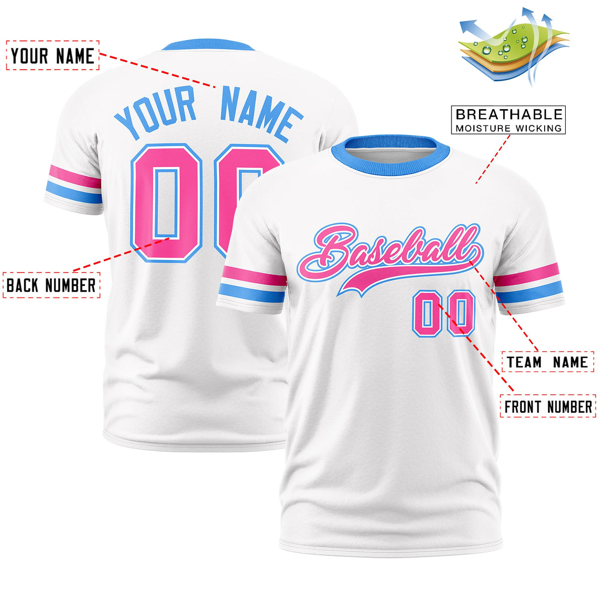 Custom White Powder Blue Classic Style Stripe Fashion T-shirt| KXKSHOP