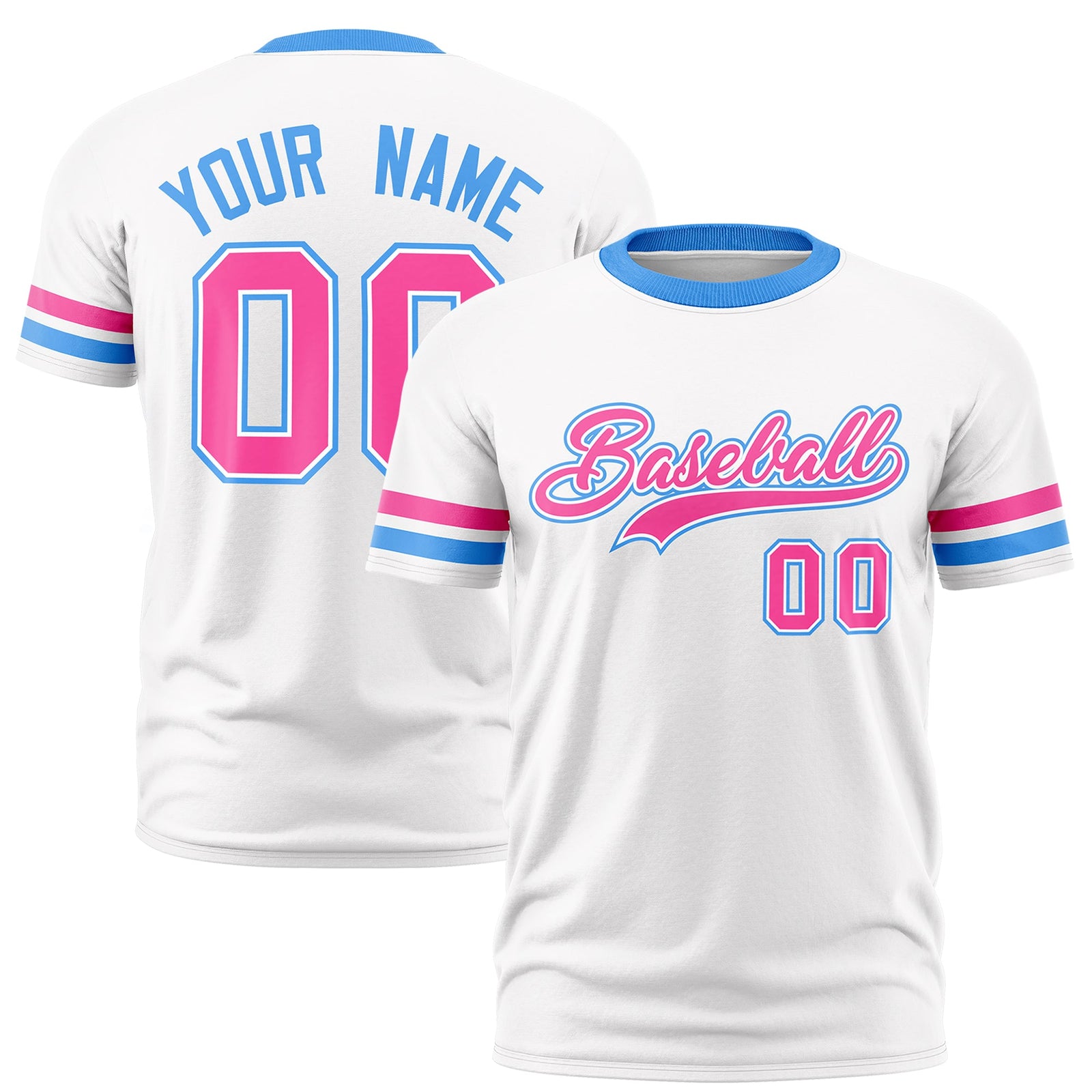 Custom White Powder Blue Classic Style Stripe Fashion T-shirt| KXKSHOP