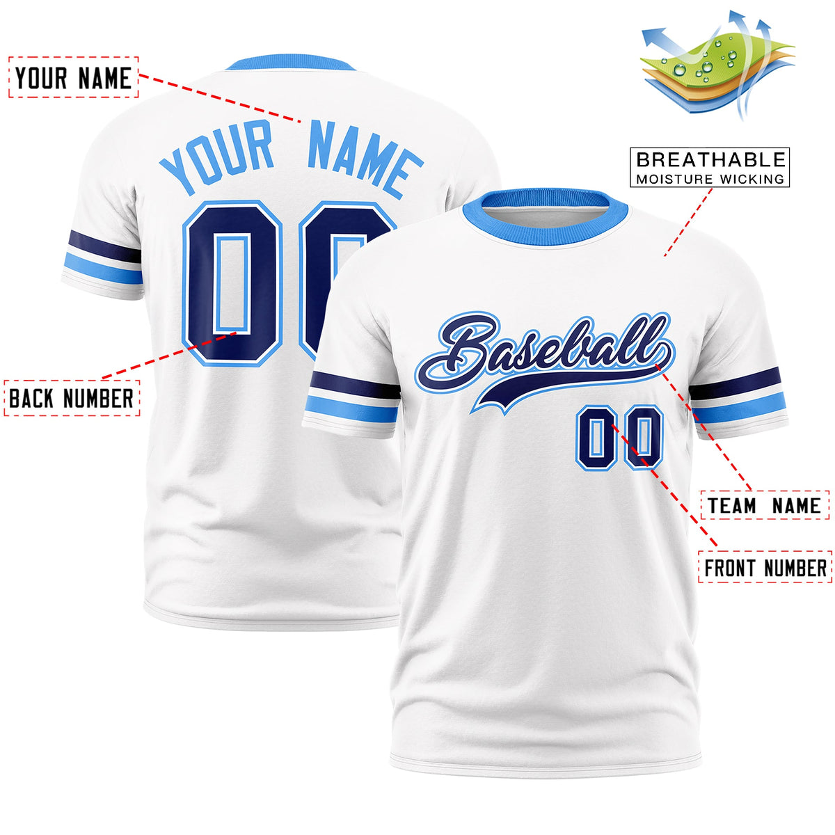 Custom White Powder Blue Classic Style Stripe Fashion T-shirt| KXKSHOP