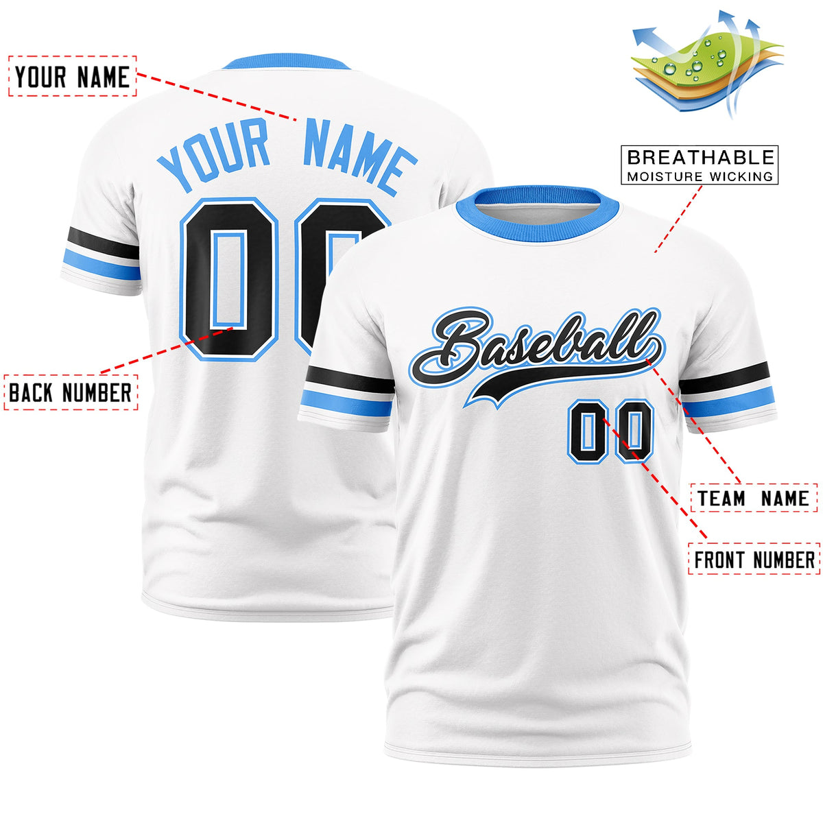 Custom White Powder Blue Classic Style Stripe Fashion T-shirt| KXKSHOP