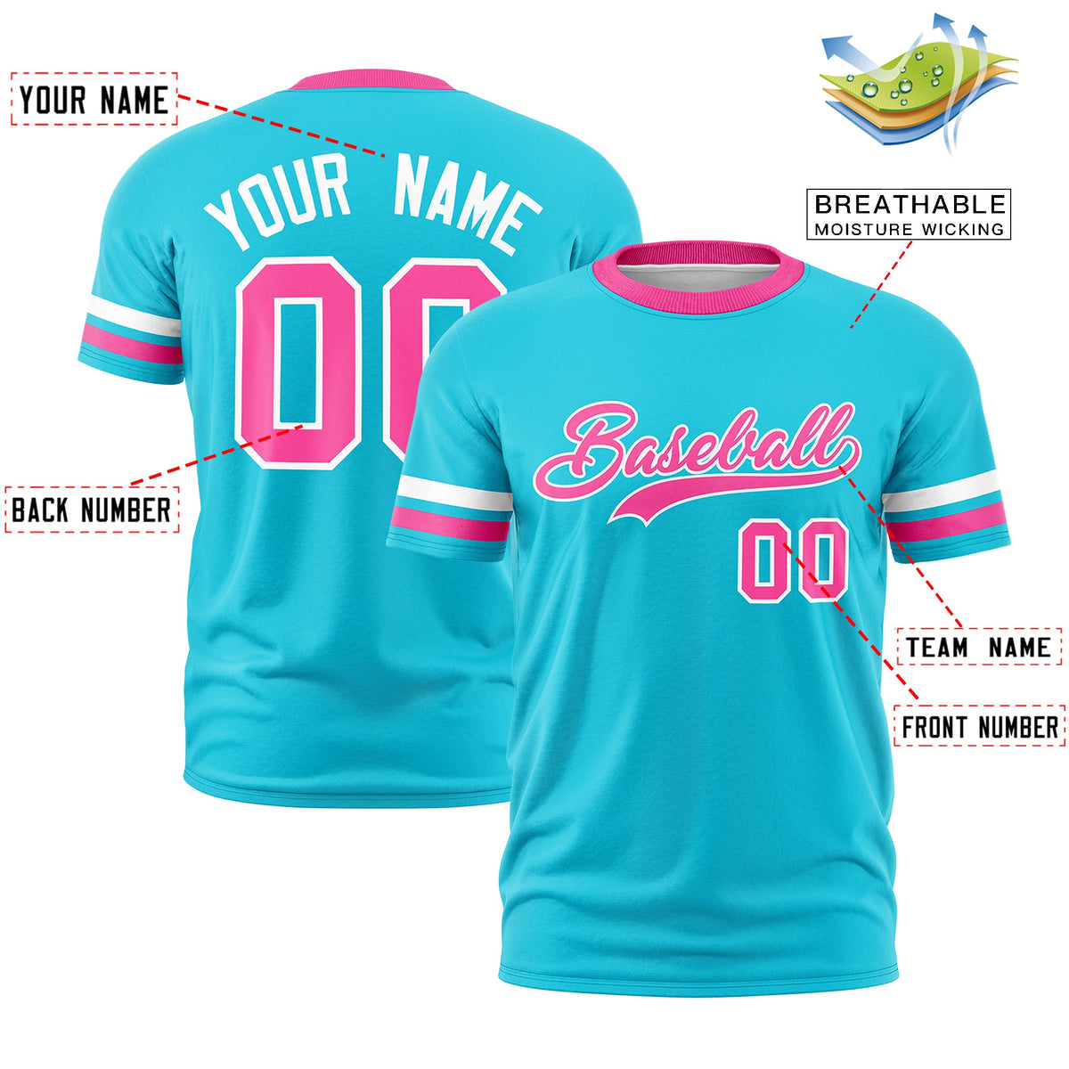 Custom Sky Blue Pink Classic Style Stripe Fashion T-shirt| KXKSHOP