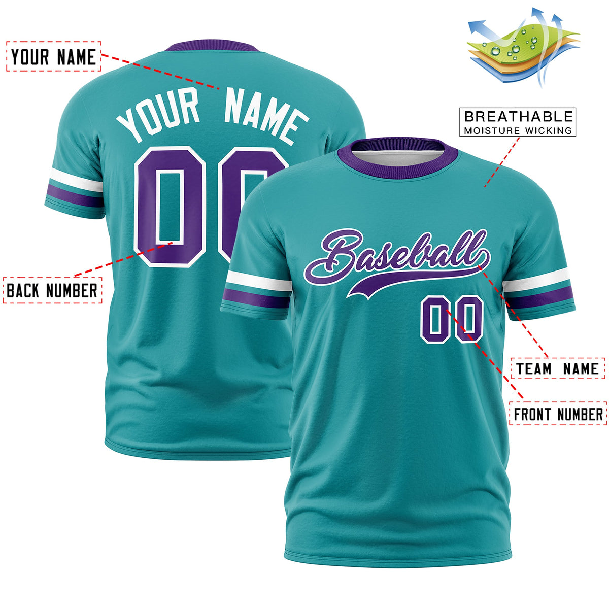 Custom Aqua Purple Classic Style Stripe Fashion T-shirt| KXKSHOP