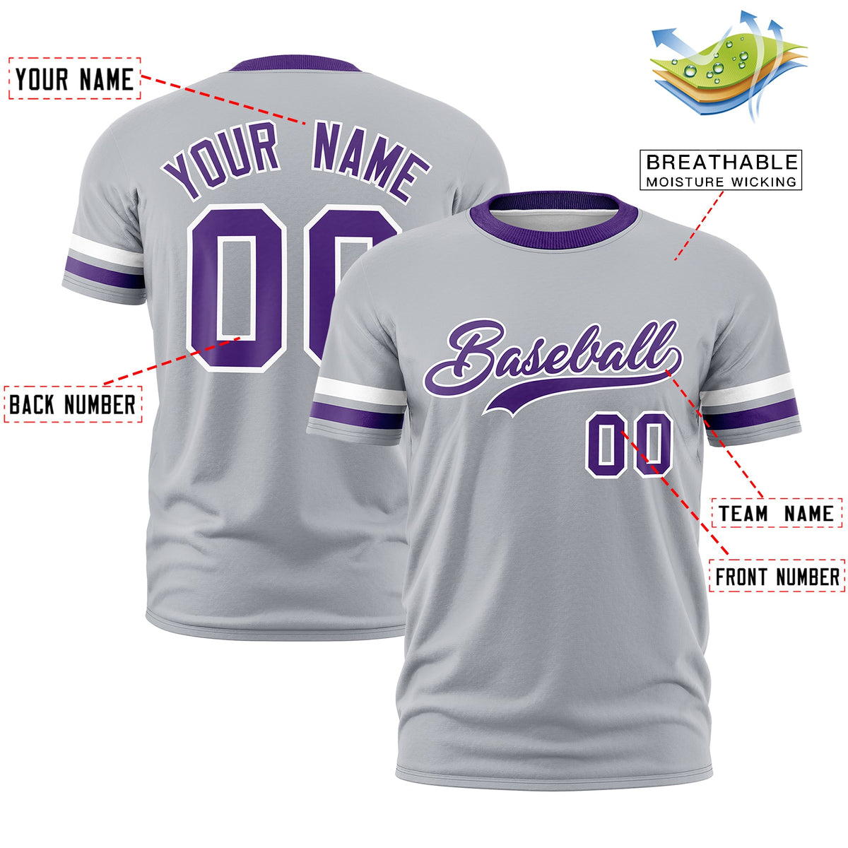Custom Gray Purple Classic Style Stripe Fashion T-shirt| KXKSHOP