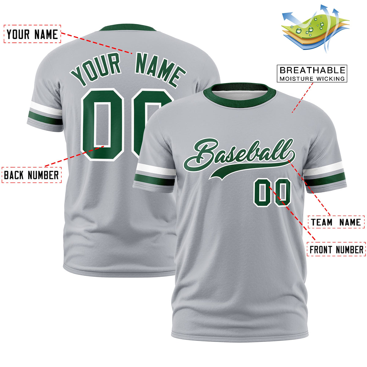 Custom Gray Green Classic Style Stripe Fashion T-shirt| KXKSHOP