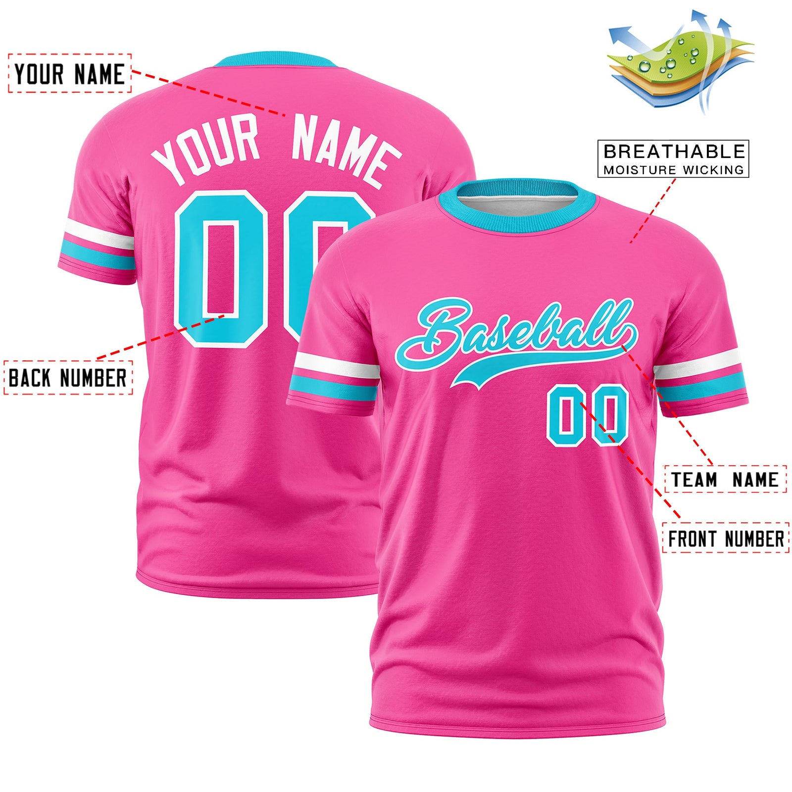 Custom Pink Sky Blue Classic Style Stripe Fashion T-shirt| KXKSHOP
