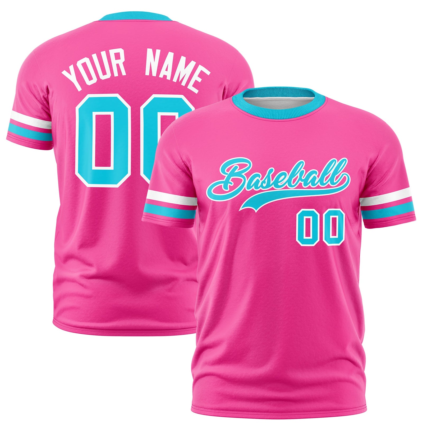 Custom Pink Sky Blue Classic Style Stripe Fashion T-shirt| KXKSHOP