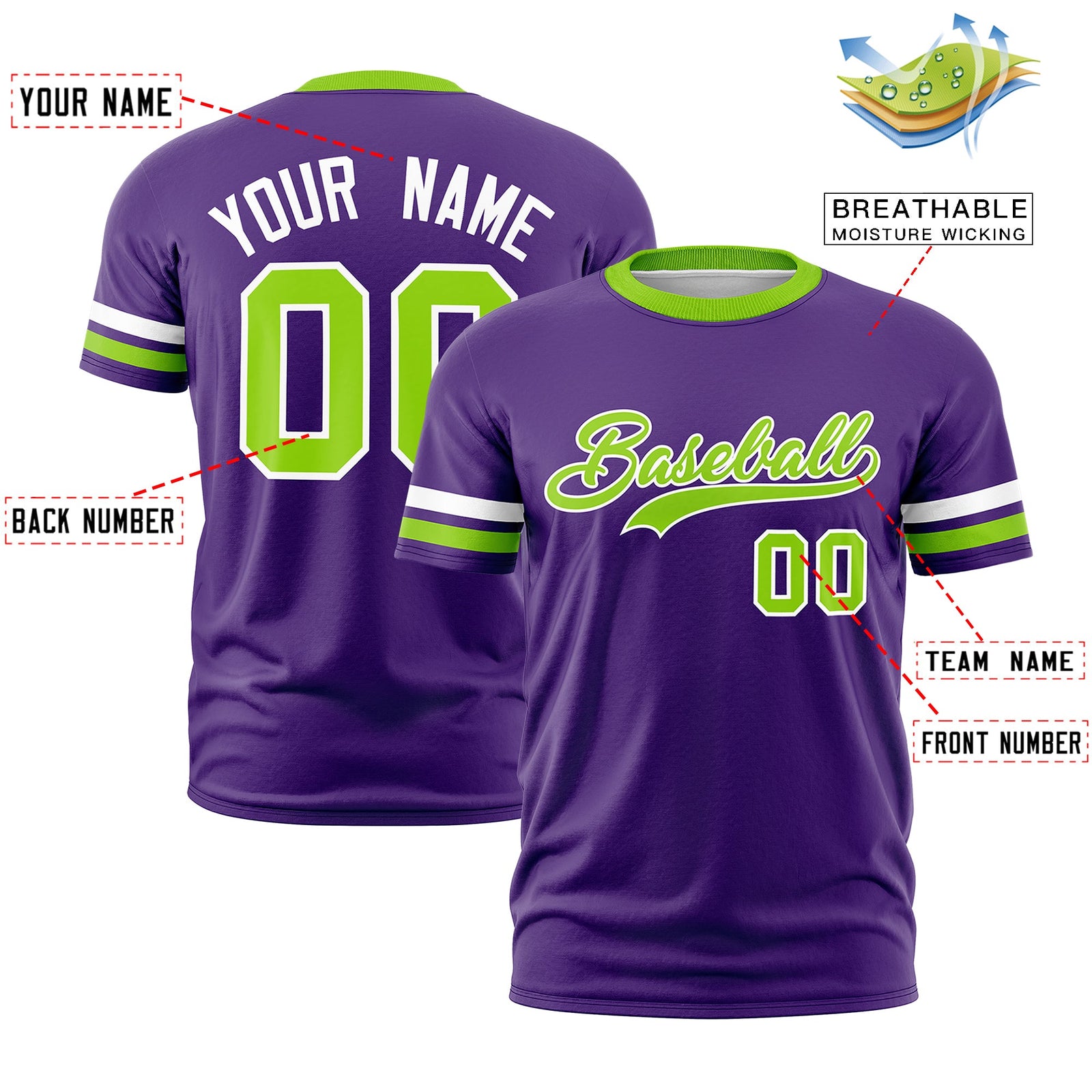 Custom Purple Neon Green Classic Style Stripe Fashion T-shirt| KXKSHOP