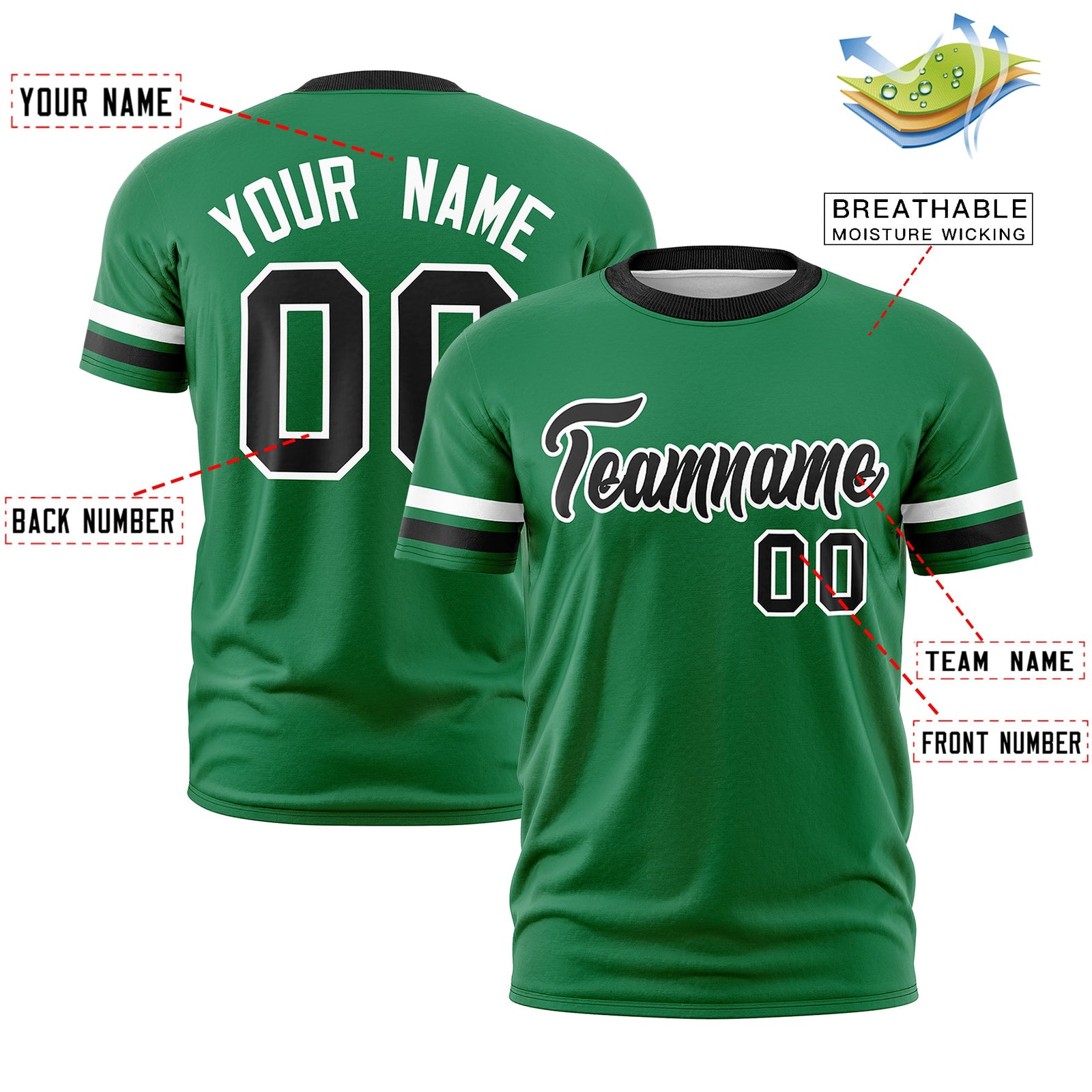 Custom Kelly Green Black Classic Style Stripe Fashion T-shirt| KXKSHOP