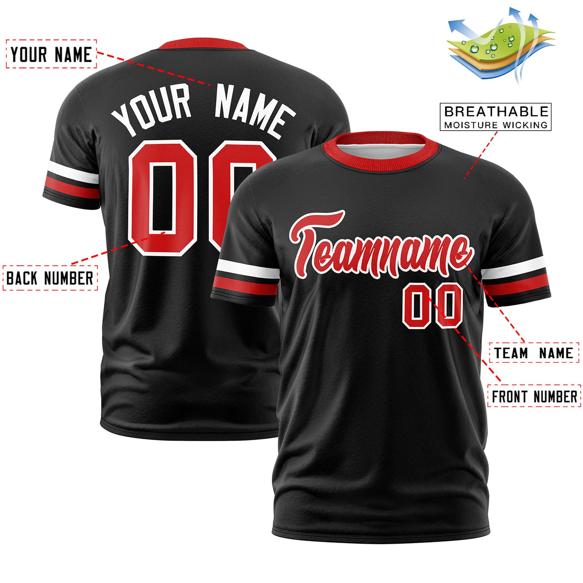 Custom Black Red Classic Style Stripe Fashion T-shirt| KXKSHOP