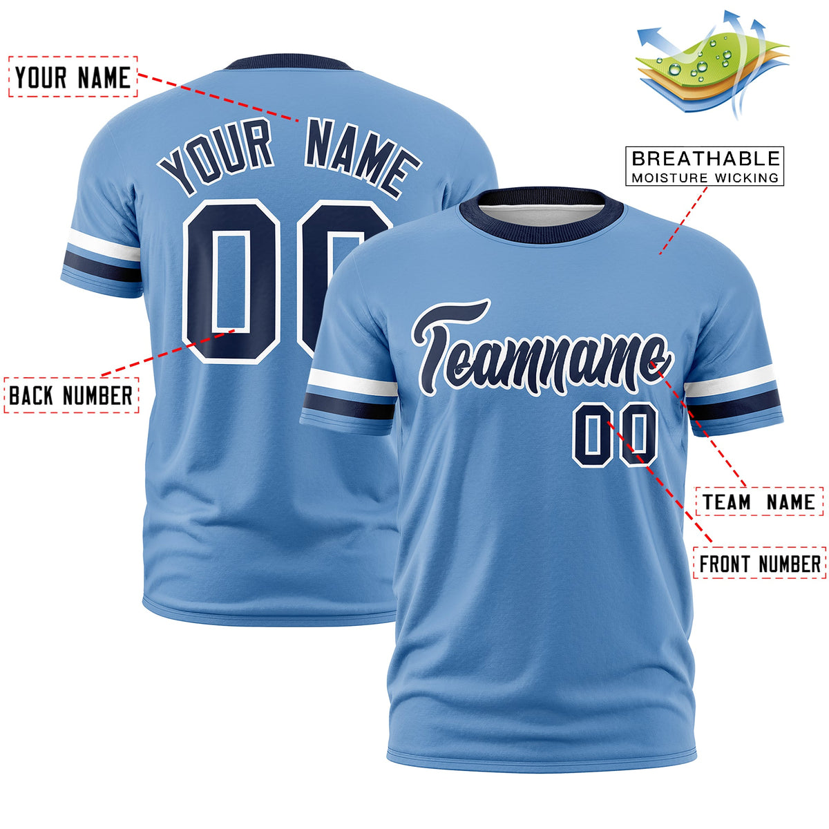 Custom Light Blue Navy Classic Style Stripe Fashion T-shirt| KXKSHOP
