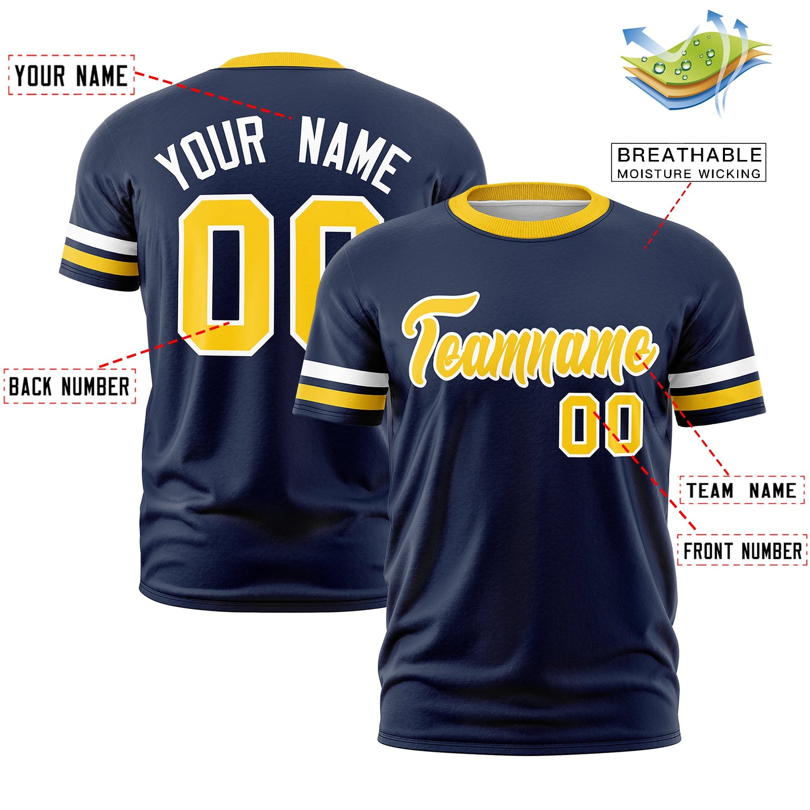 Custom Navy Gold Classic Style Stripe Fashion T-shirt| KXKSHOP