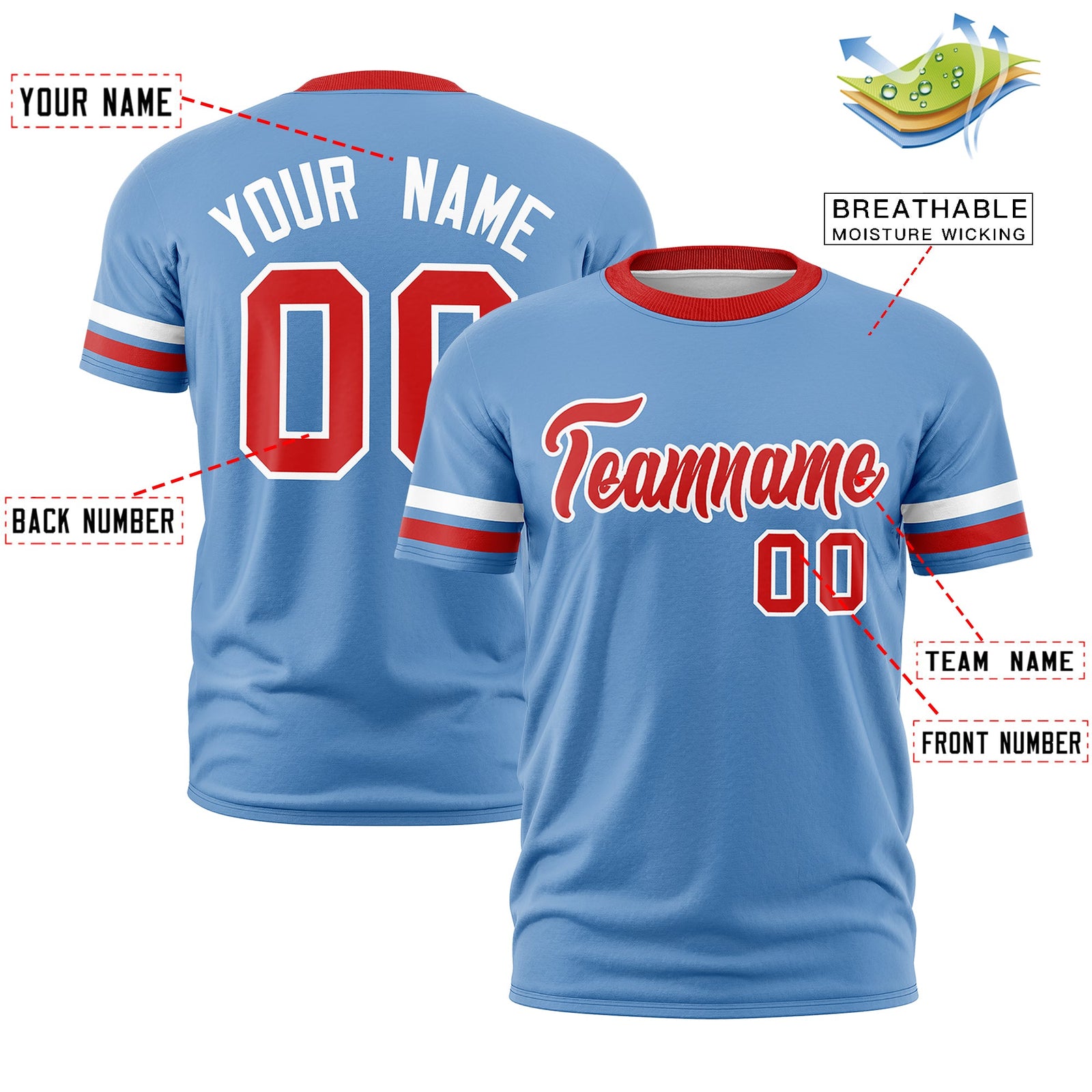 Custom Light Blue Red Classic Style Stripe Fashion T-shirt| KXKSHOP