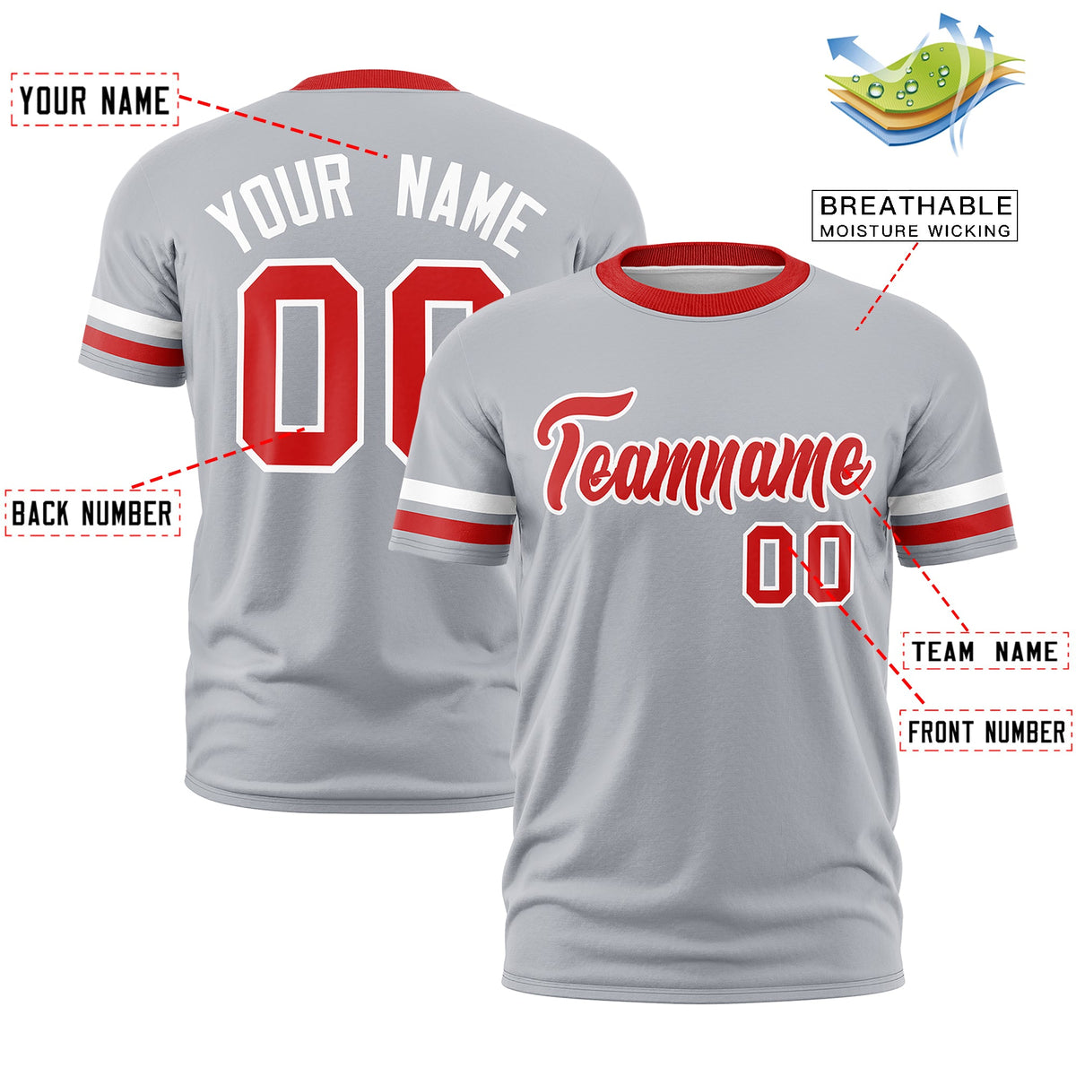 Custom Gray Red Classic Style Stripe Fashion T-shirt| KXKSHOP