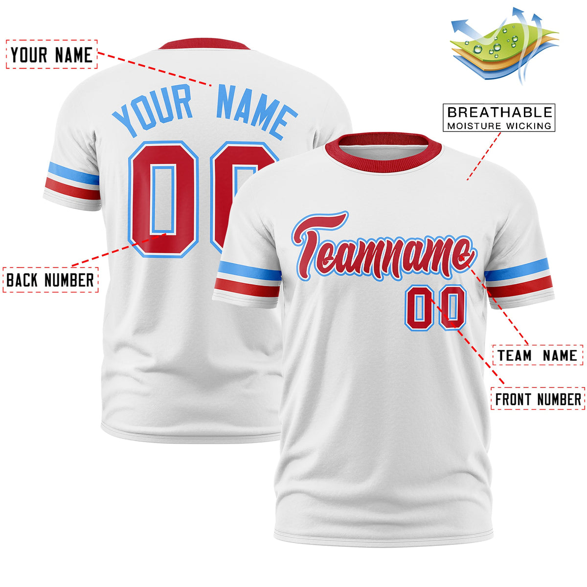 Custom White Red Classic Style Stripe Fashion T-shirt| KXKSHOP