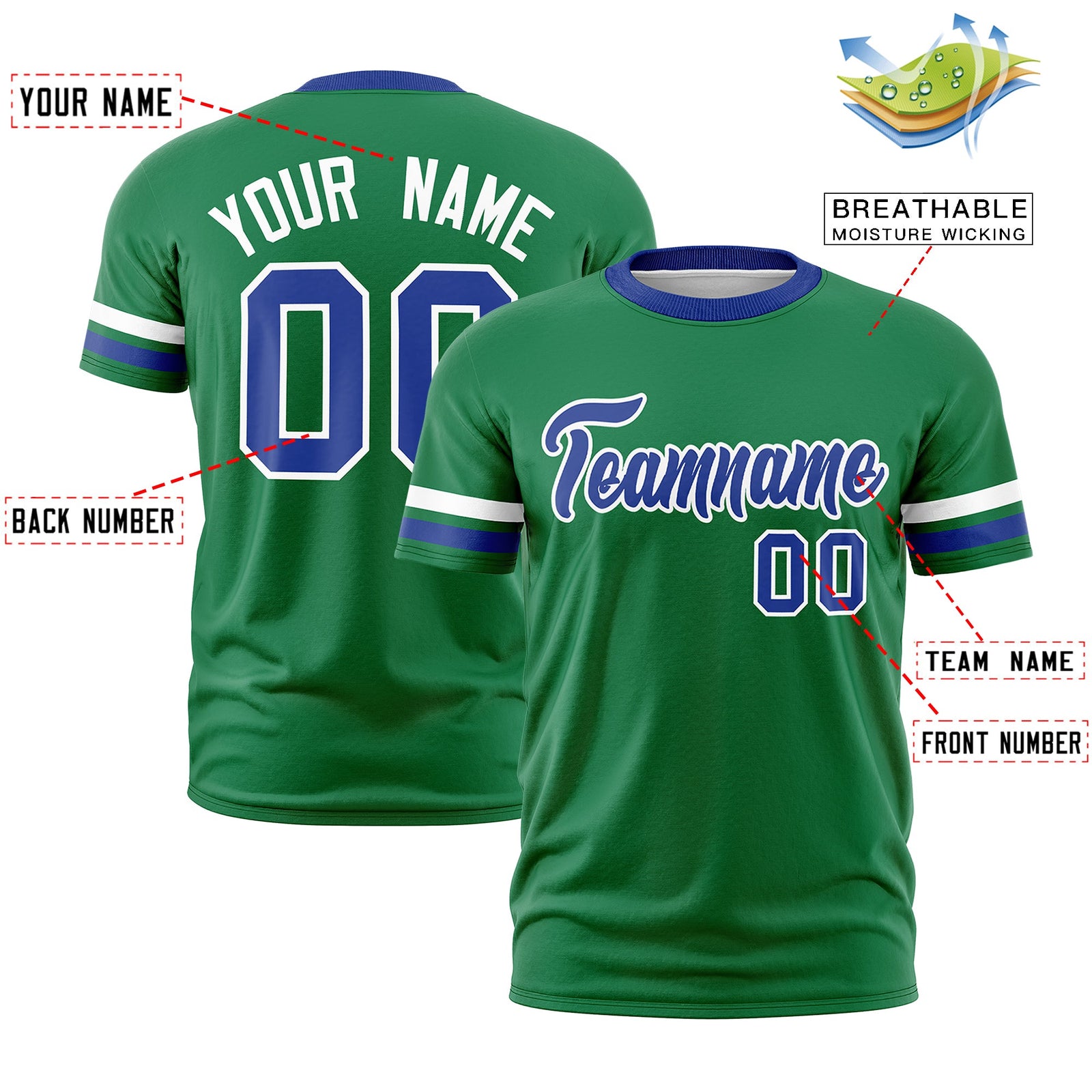 Custom Kelly Green Royal Blue Classic Style Stripe Fashion T-shirt| KXKSHOP