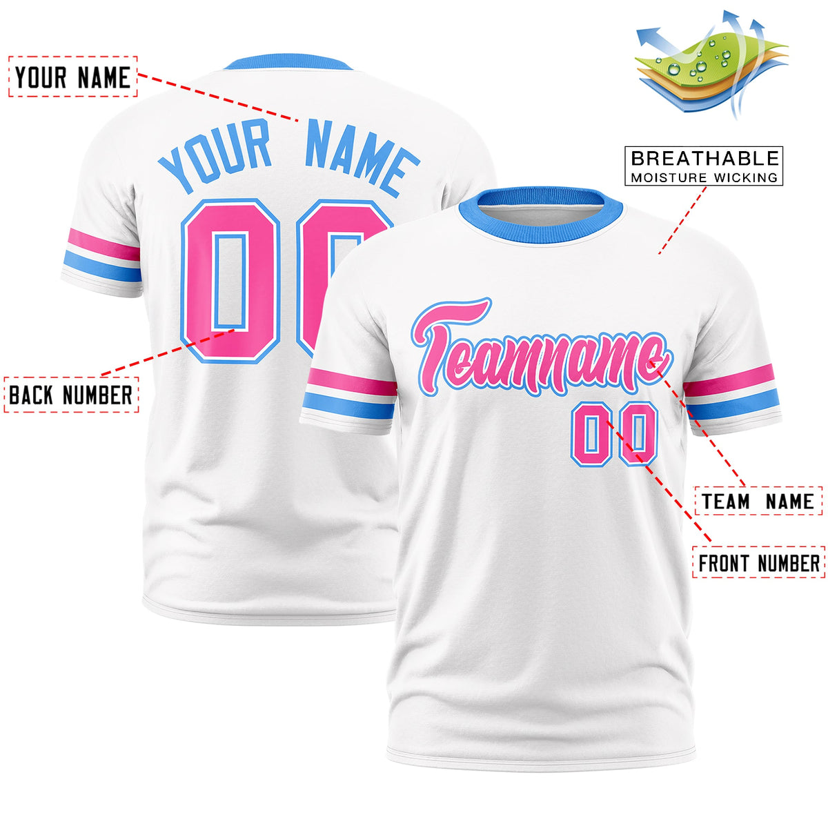 Custom White Powder Blue Classic Style Stripe Fashion T-shirt| KXKSHOP