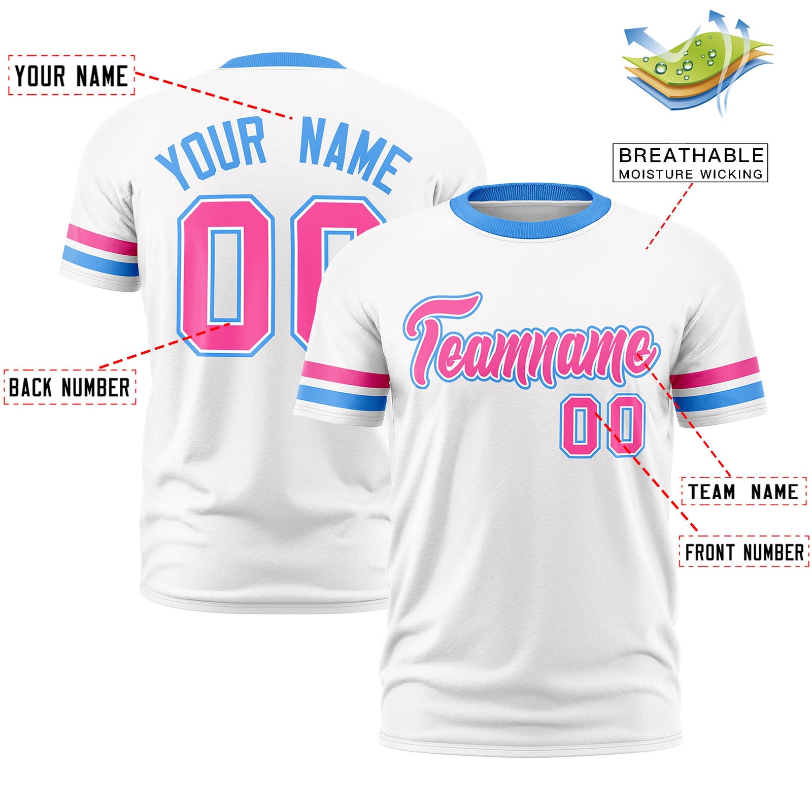 Custom White Powder Blue Classic Style Stripe Fashion T-shirt| KXKSHOP