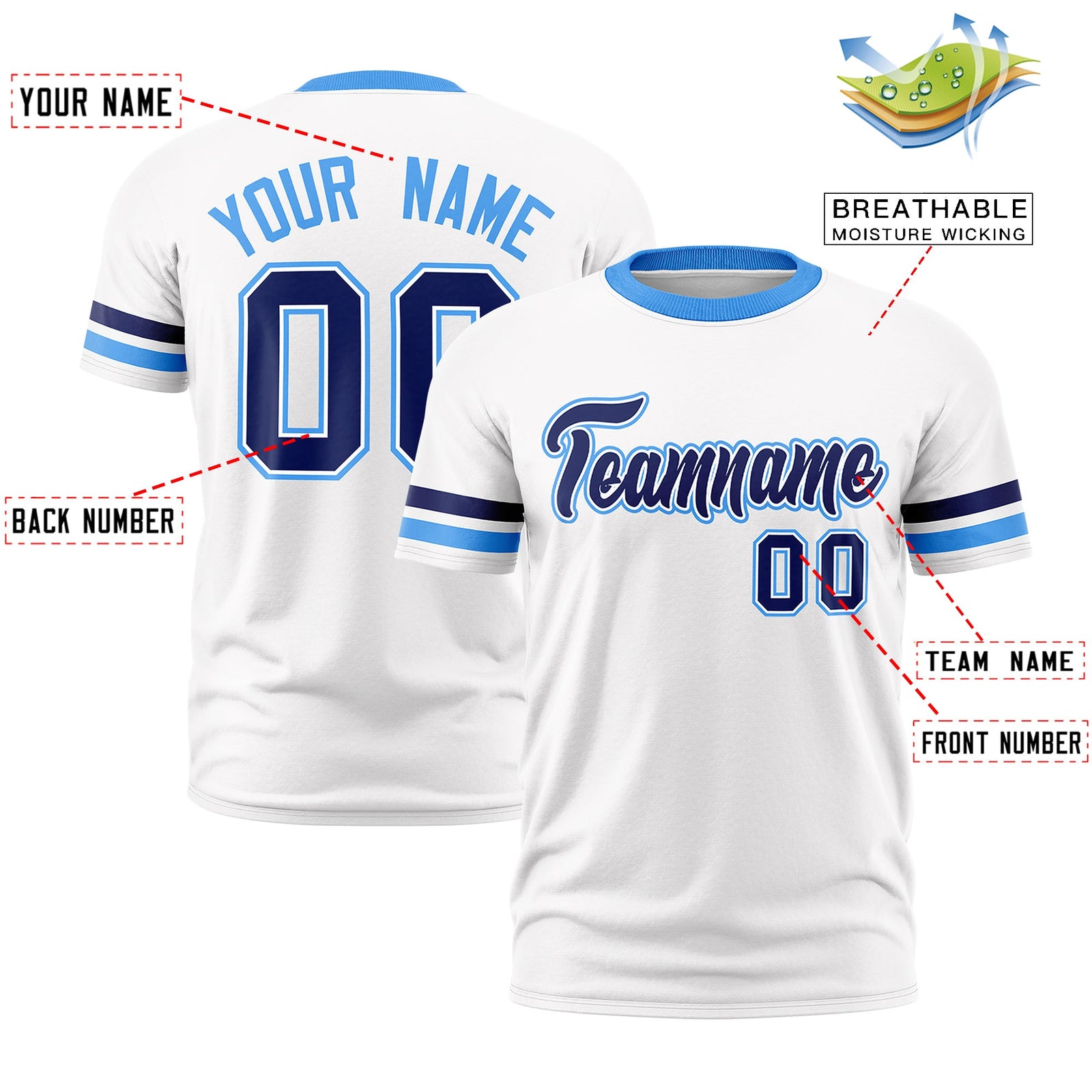 Custom White Powder Blue Classic Style Stripe Fashion T-shirt| KXKSHOP