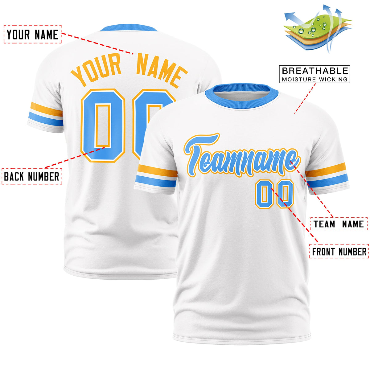 Custom White Powder Blue Classic Style Stripe Fashion T-shirt| KXKSHOP