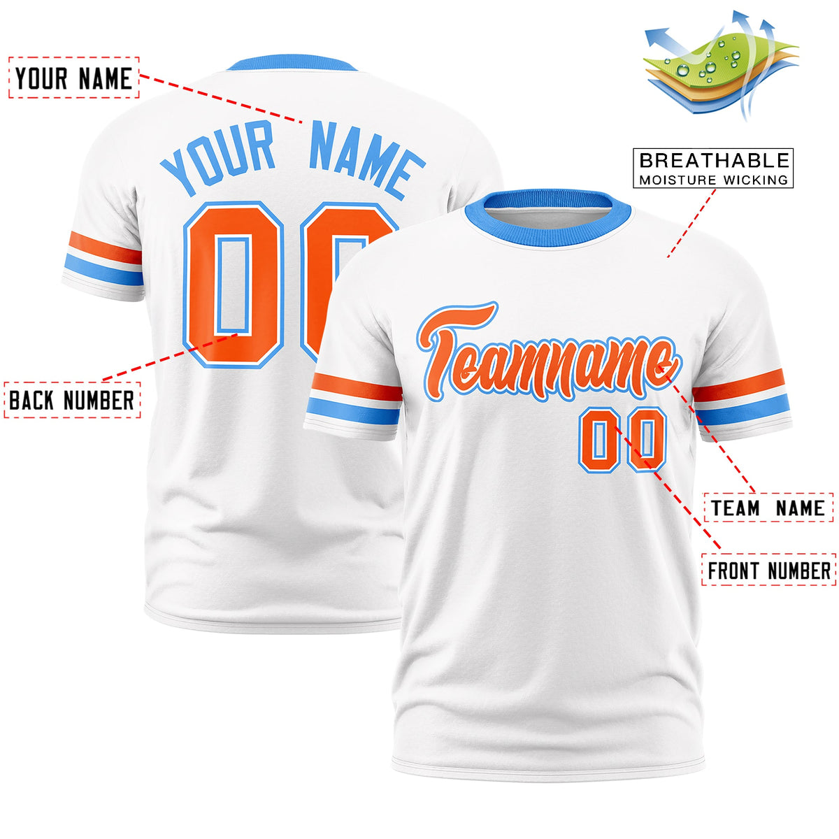 Custom White Powder Blue Classic Style Stripe Fashion T-shirt| KXKSHOP