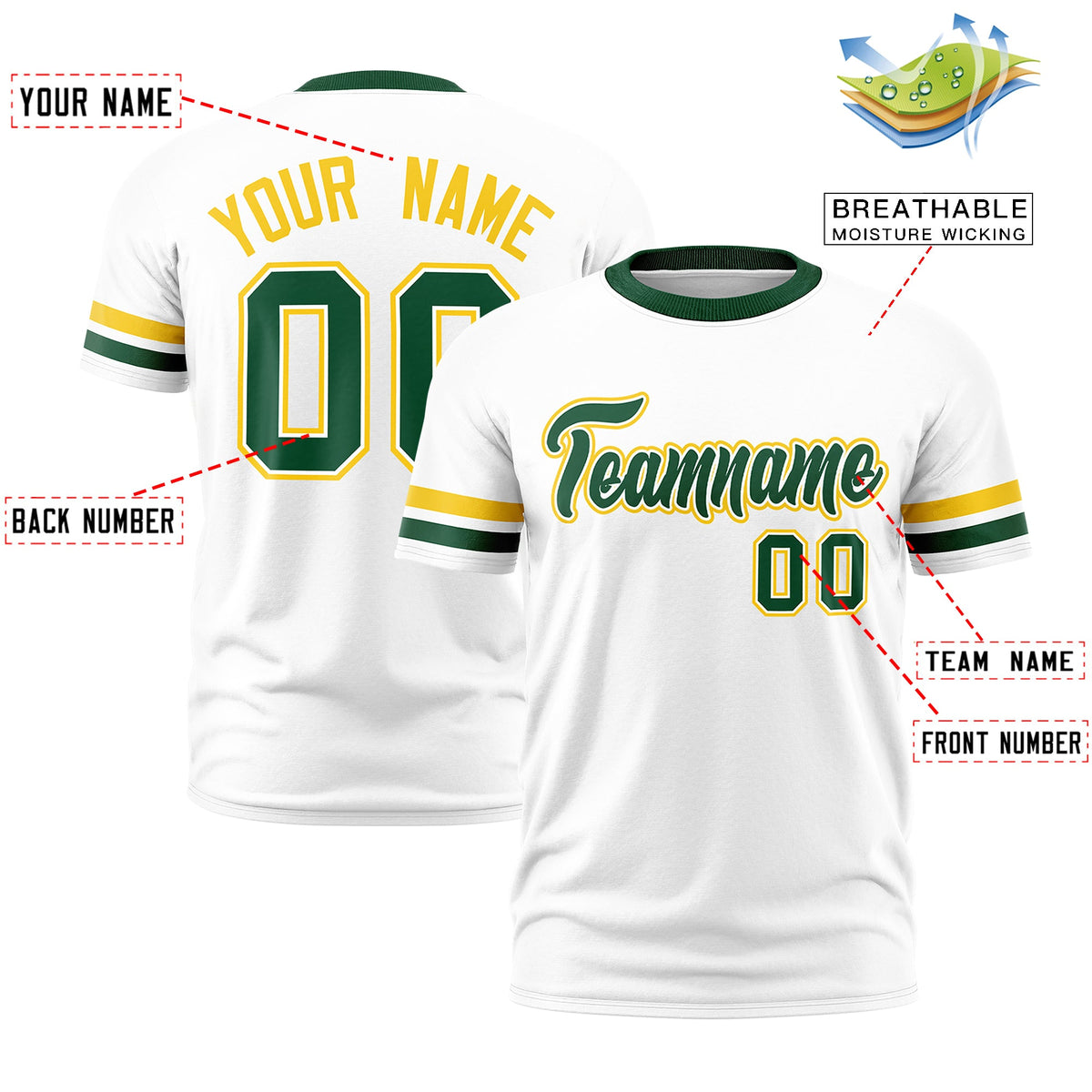 Custom White Green Classic Style Stripe Fashion T-shirt| KXKSHOP