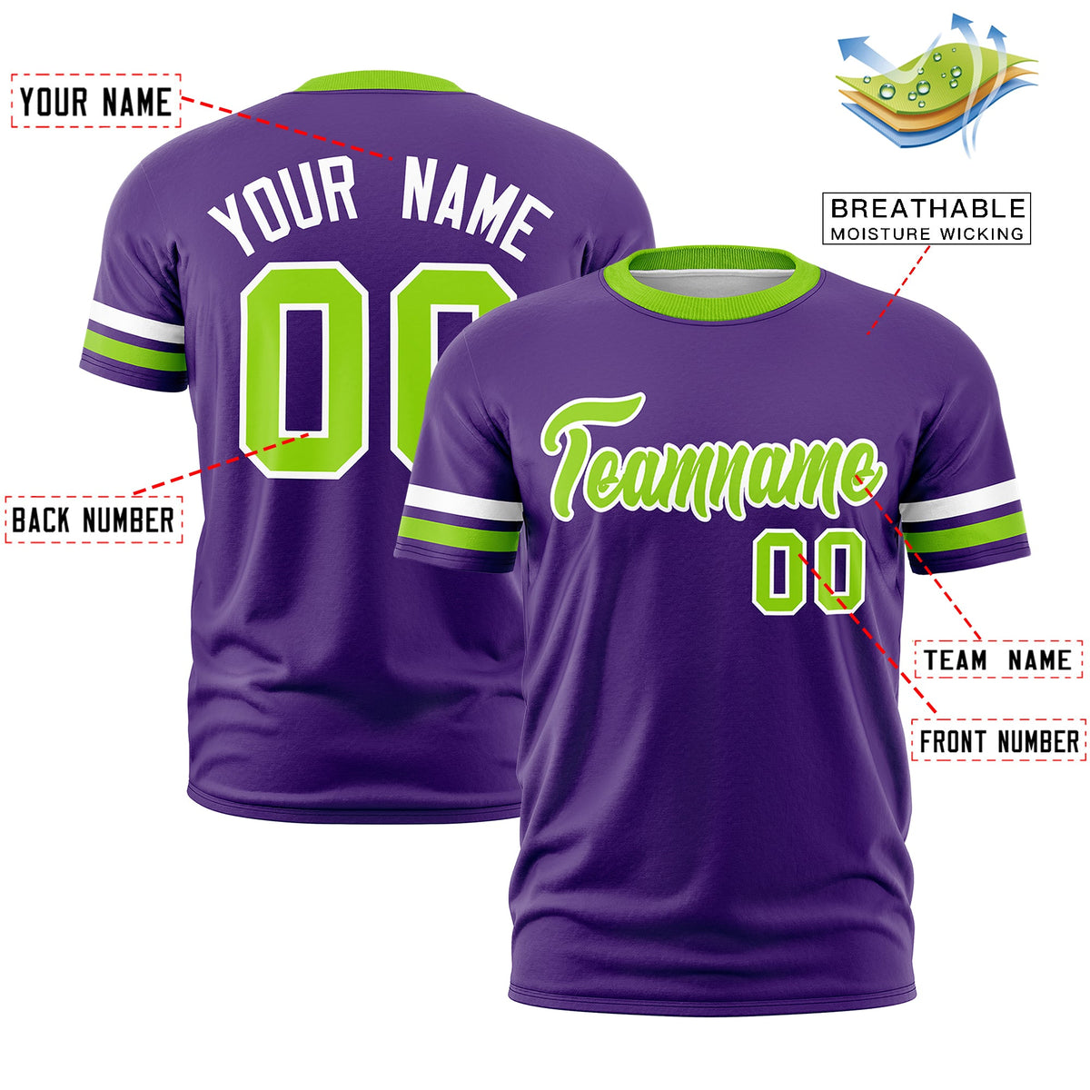 Custom Purple Neon Green Classic Style Stripe Fashion T-shirt| KXKSHOP