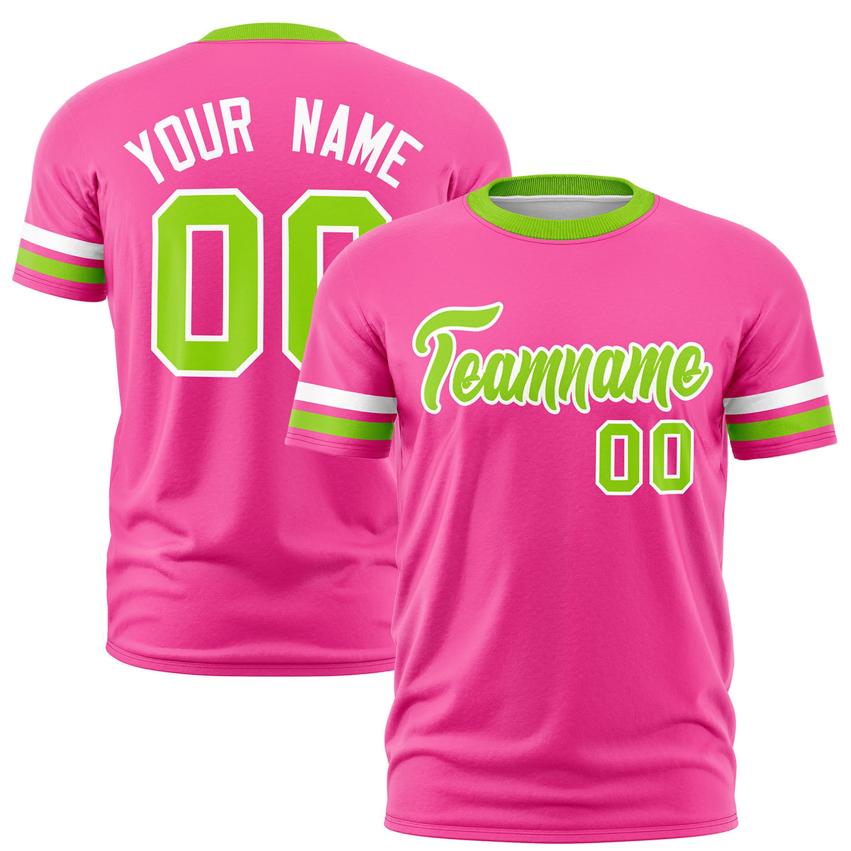 Custom Pink Neon Green Classic Style Stripe Fashion T-shirt| KXKSHOP