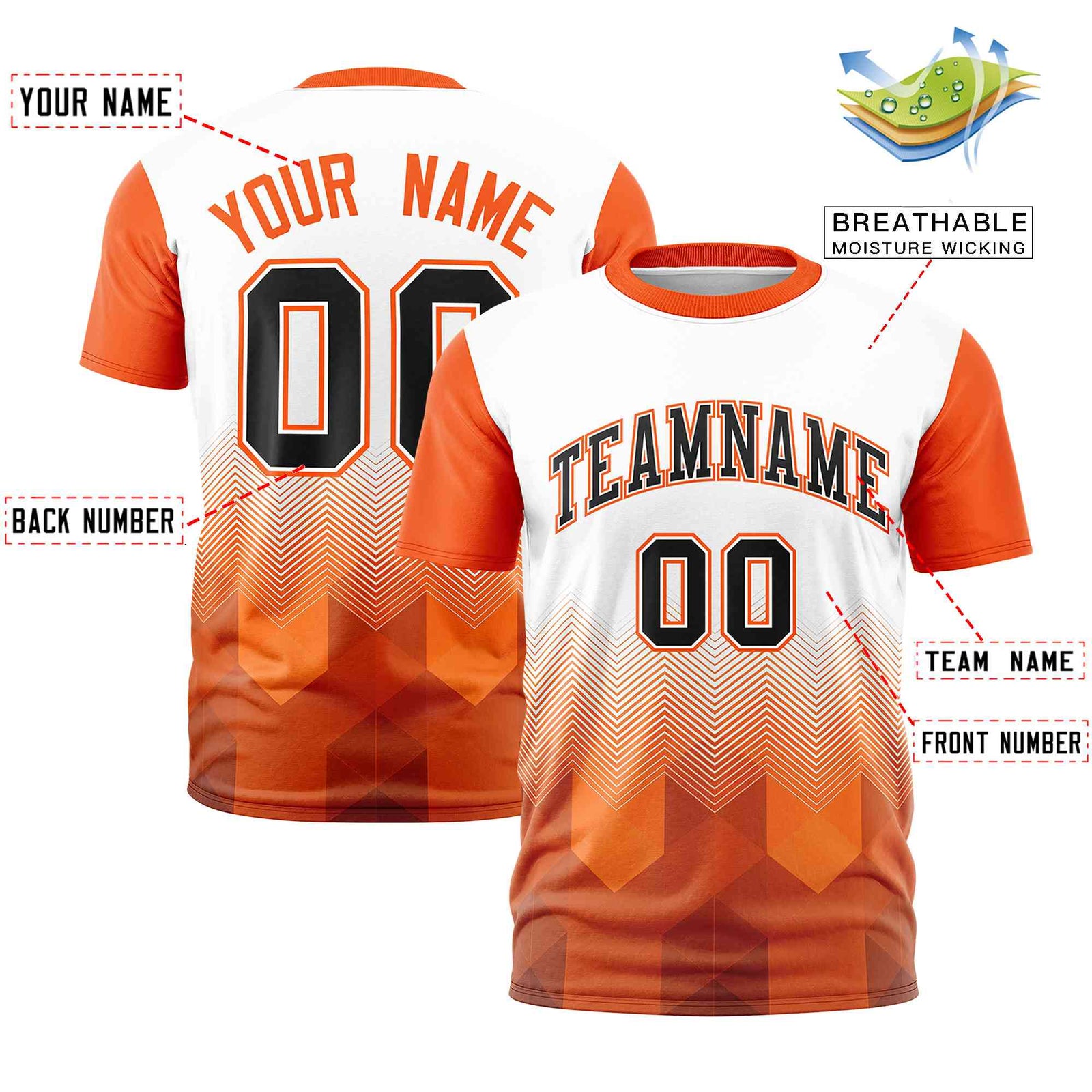 Custom White Orange Gradient Ripple Fashion Raglan Sleeves Performance T-Shirt