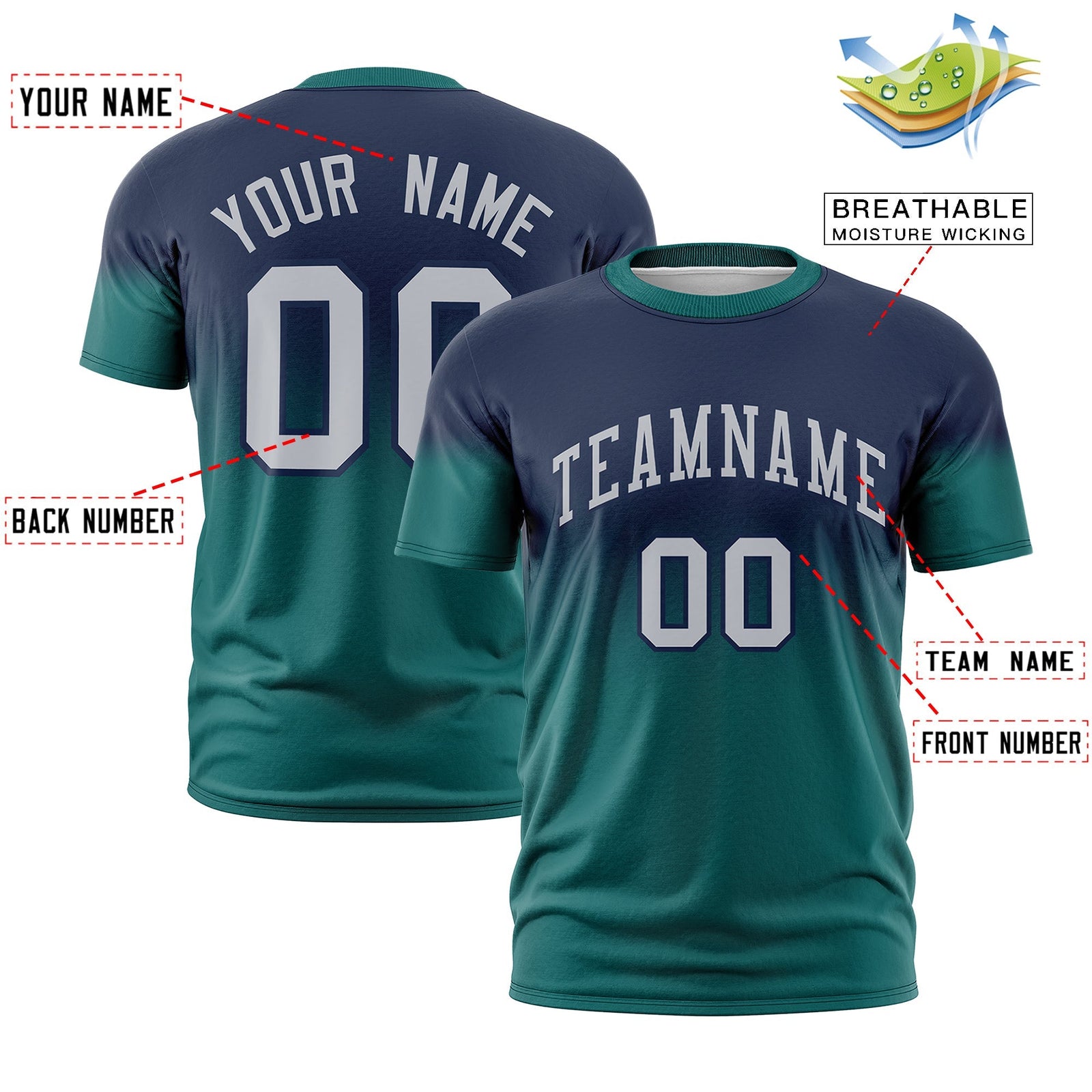 Custom Navy Gray Gradient Fashion Quick Dry T-shirt| KXKSHOP