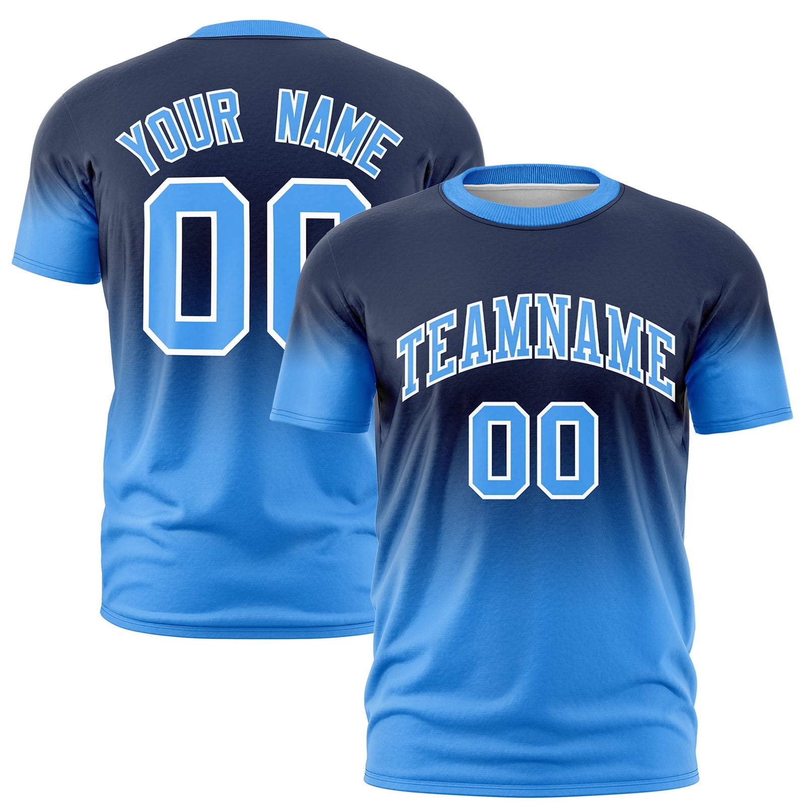 Custom Navy Powder Blue White Gradient Fashion Lightweight T-shirt| KXKSHOP