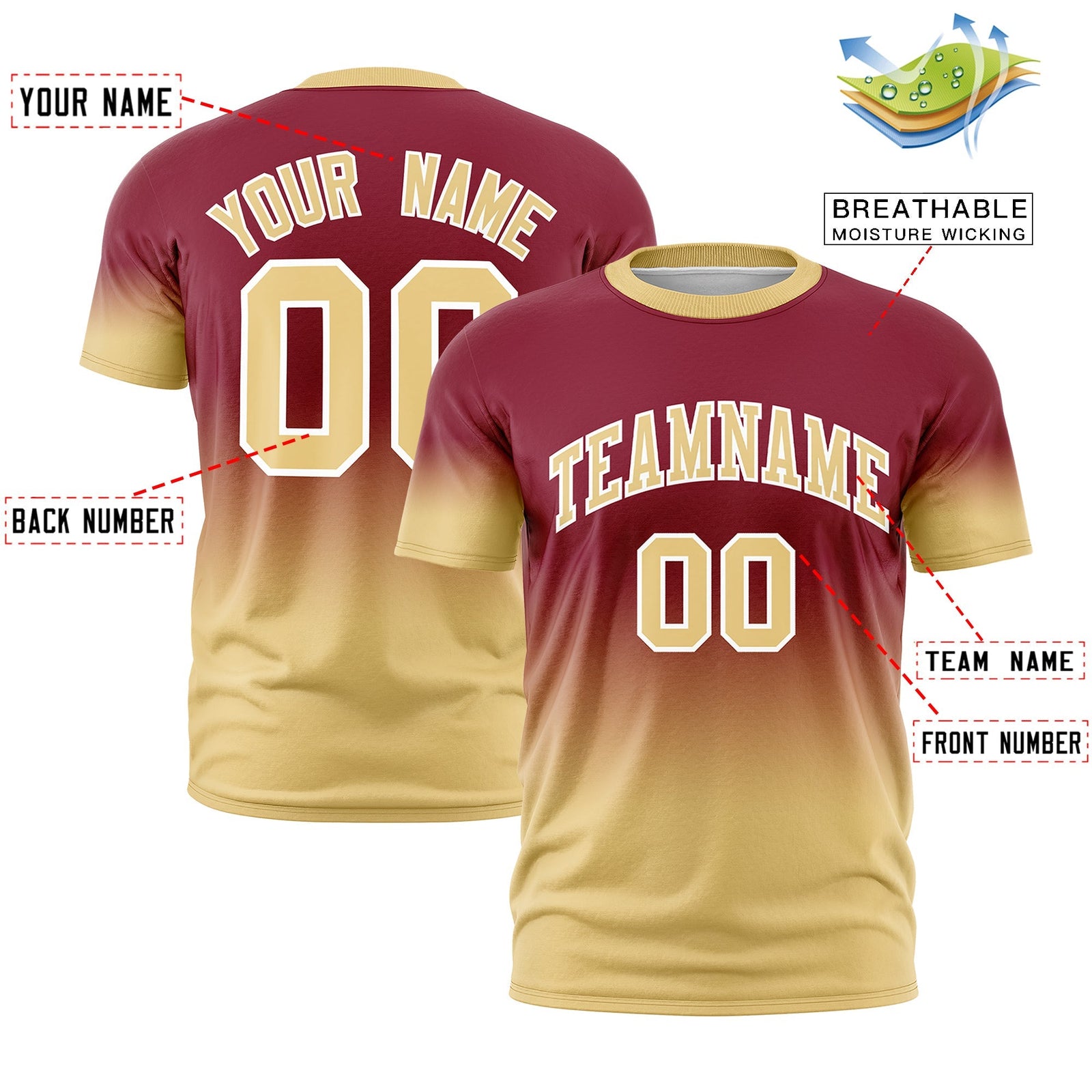 Custom Crimson Khaki White Gradient Fashion Quick Dry T-shirt| KXKSHOP