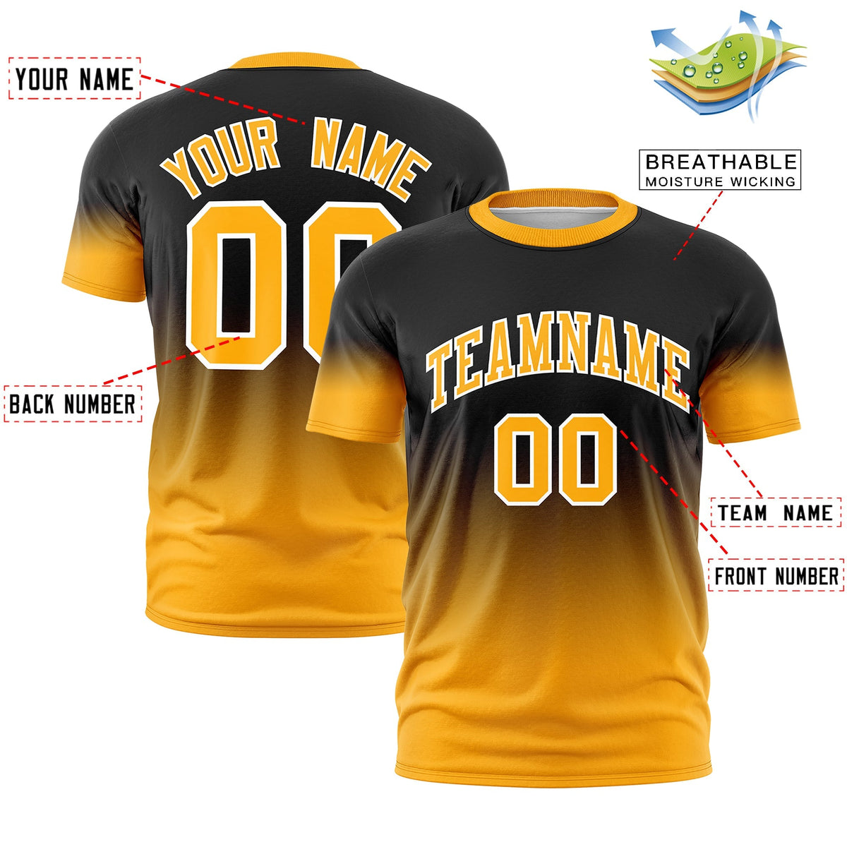 Custom Black Yellow White Gradient Fashion Quick Dry T-shirt| KXKSHOP