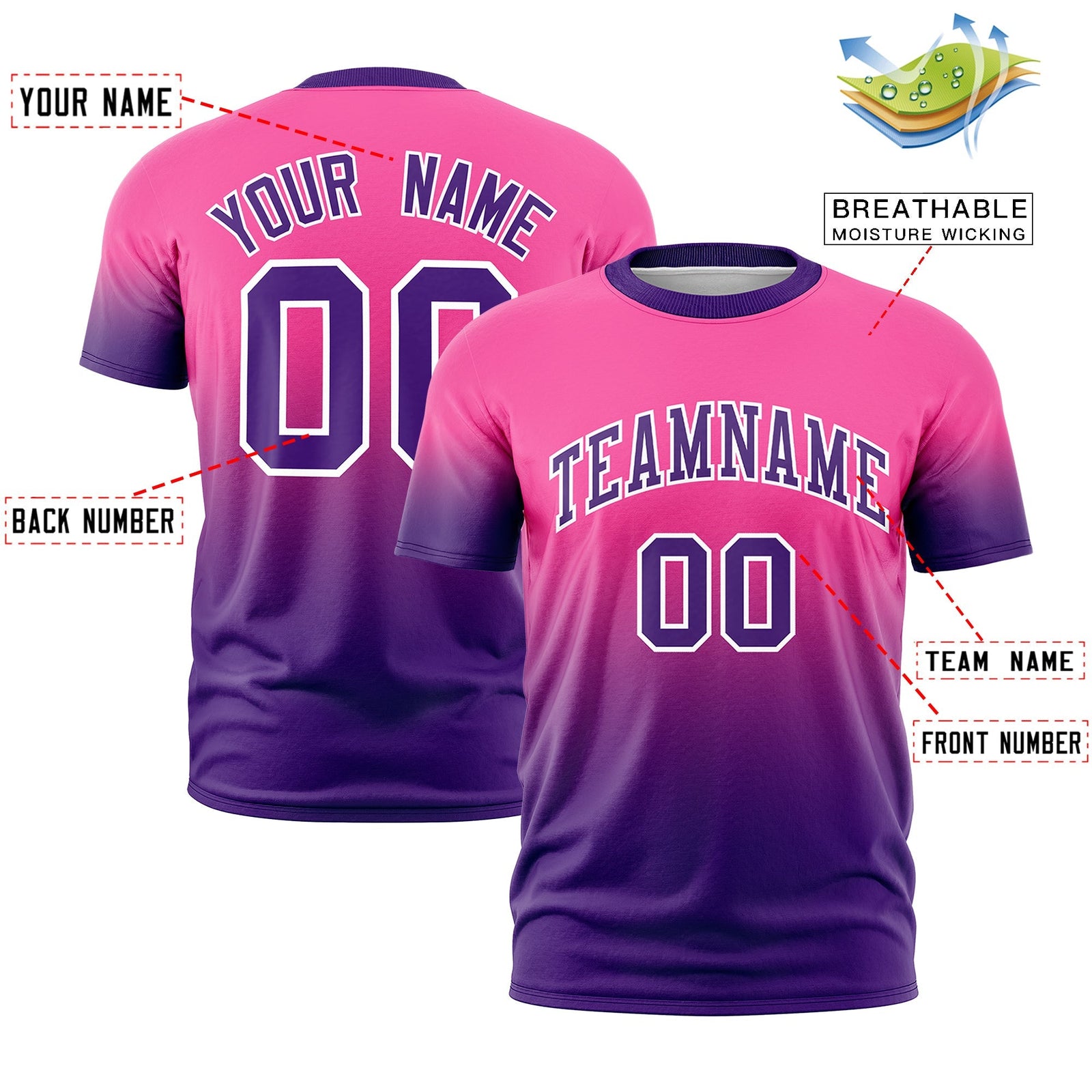 Custom Pink Purple White Gradient Fashion Quick Dry T-shirt| KXKSHOP