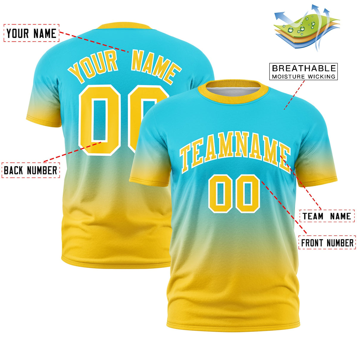 Custom Sky Blue Gold White Gradient Fashion Quick Dry T-shirt| KXKSHOP
