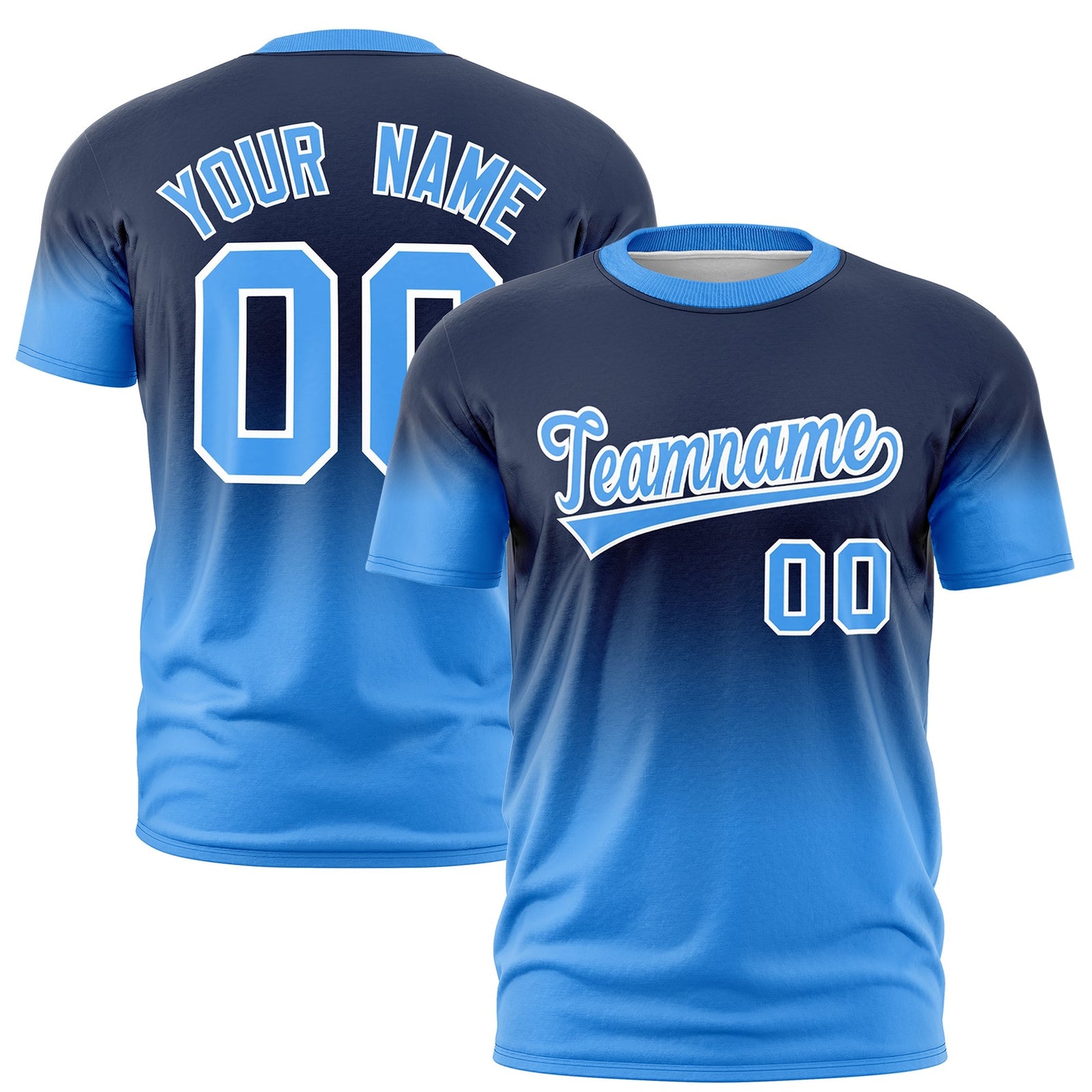 Custom Navy Powder Blue White Gradient Fashion Lightweight T-shirt| KXKSHOP