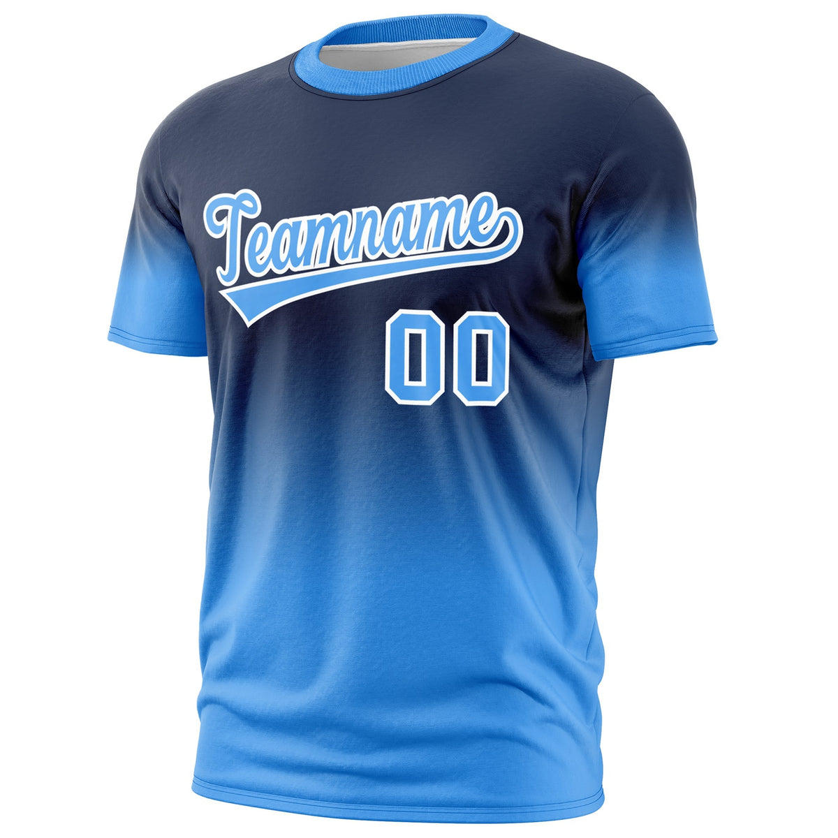Custom Navy Powder Blue White Gradient Fashion Lightweight T-shirt| KXKSHOP