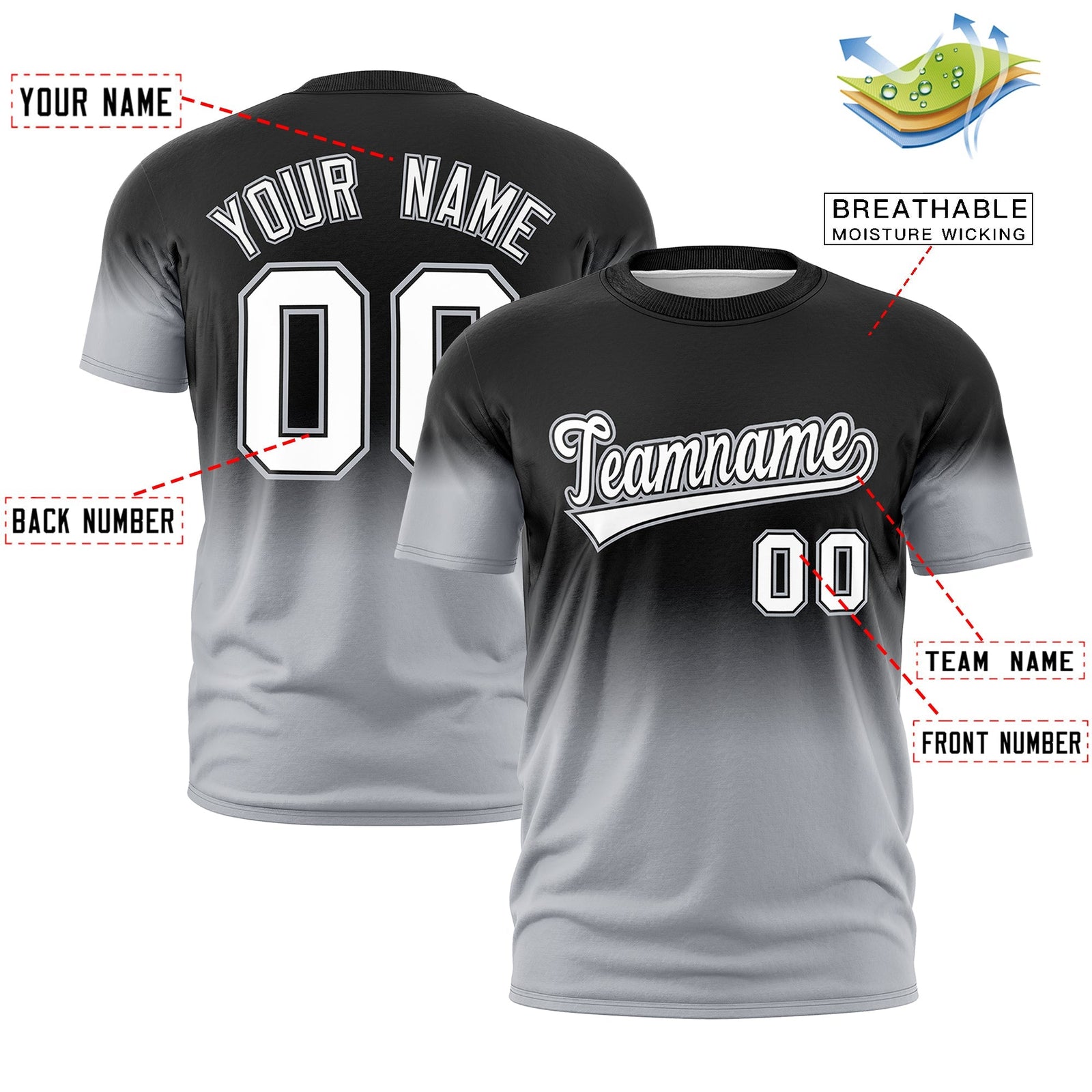 Custom Black White Gray Gradient Fashion Lightweight T-shirt| KXKSHOP