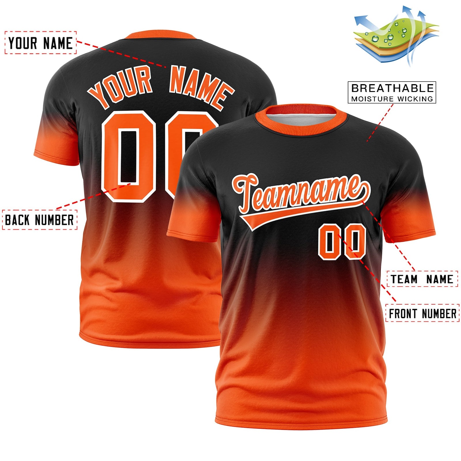 Custom Black Orange White Gradient Fashion Lightweight T-shirt| KXKSHOP