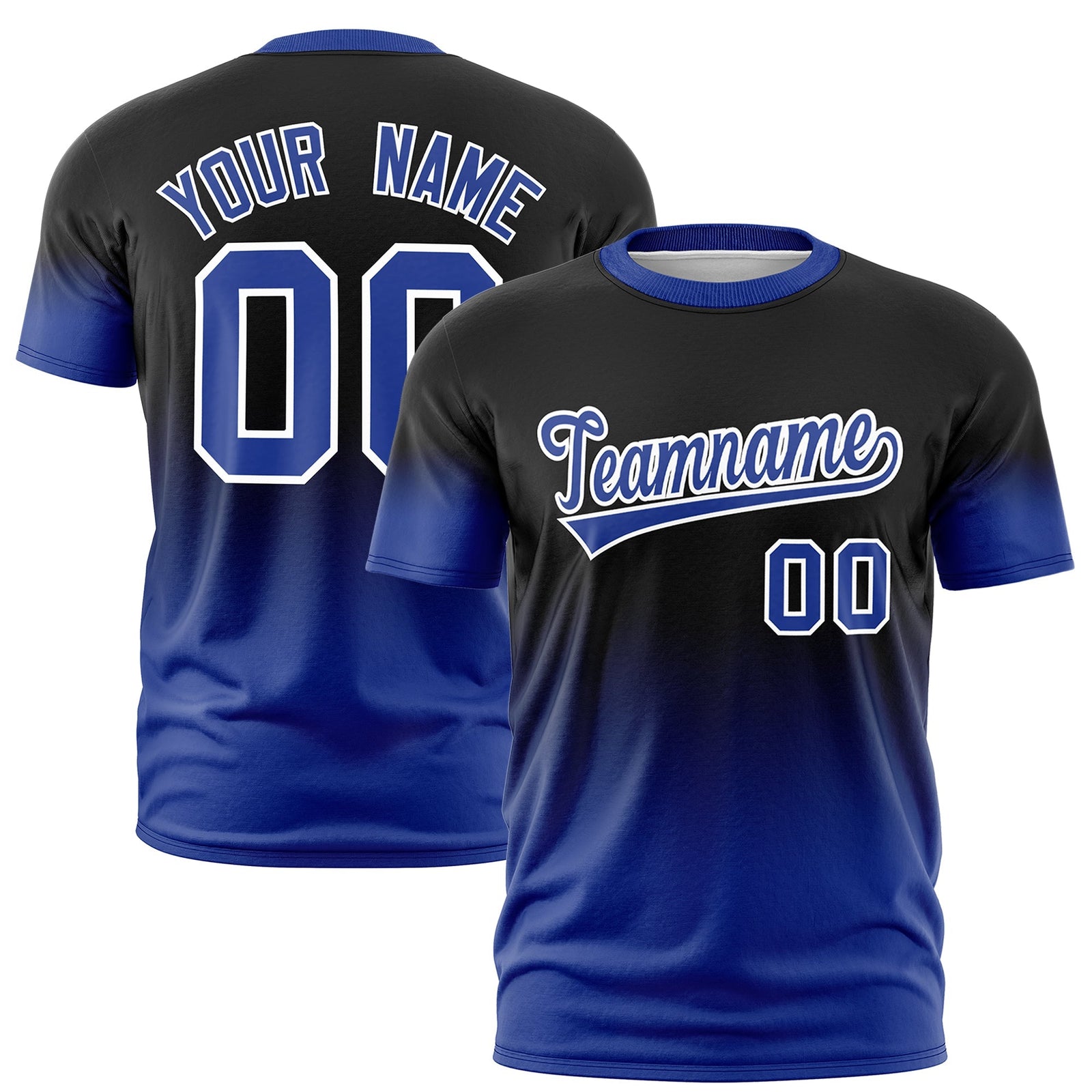 Custom Black Royal Blue White Gradient Fashion Lightweight T-shirt| KXKSHOP