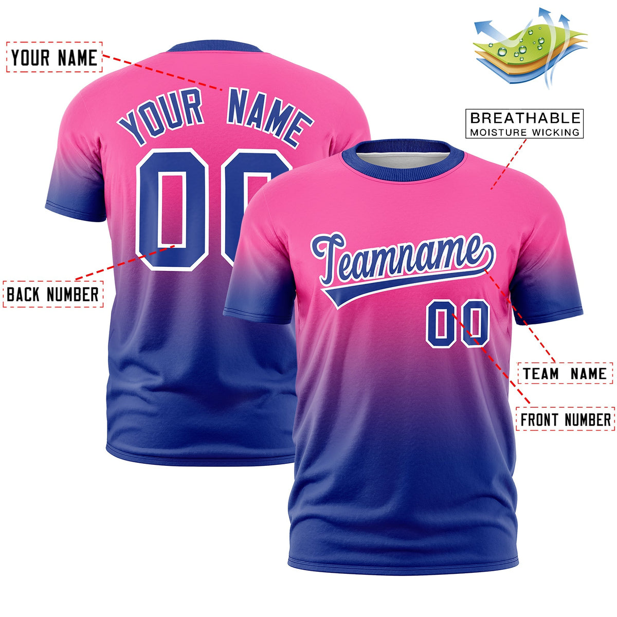 Custom Pink Royal Blue White Gradient Fashion Lightweight T-shirt| KXKSHOP