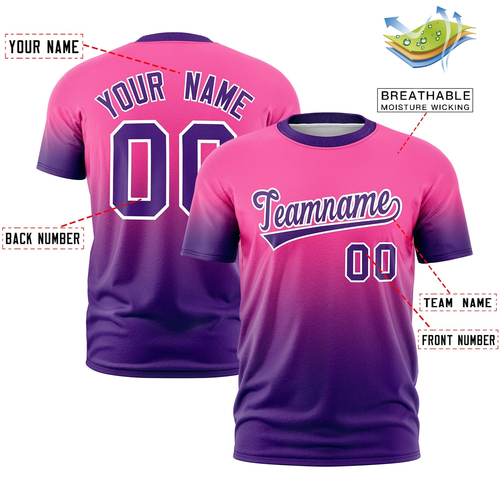 Custom Pink Purple White Gradient Fashion Quick Dry T-shirt| KXKSHOP
