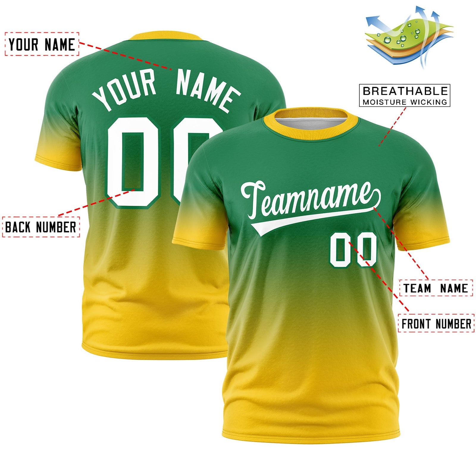 Custom Kelly Green White Gradient Fashion Lightweight T-shirt| KXKSHOP