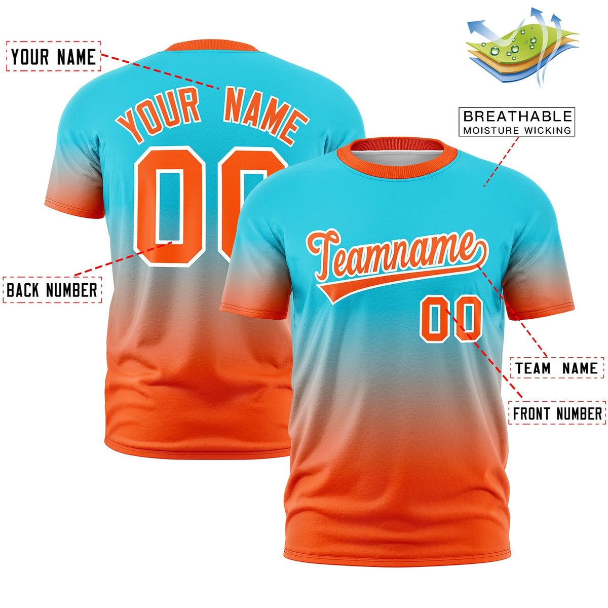 Custom Sky Blue Orange White Gradient Fashion Lightweight T-shirt| KXKSHOP