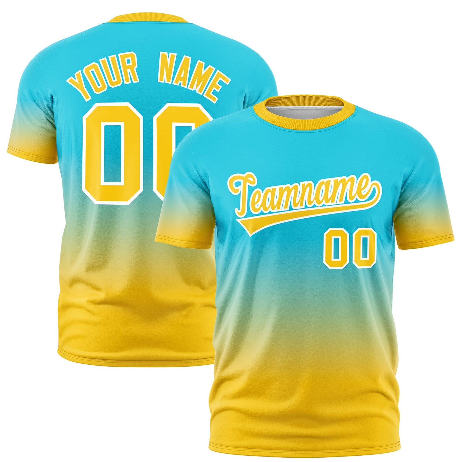 Custom Sky Blue Gold White Gradient Fashion Quick Dry T-shirt| KXKSHOP