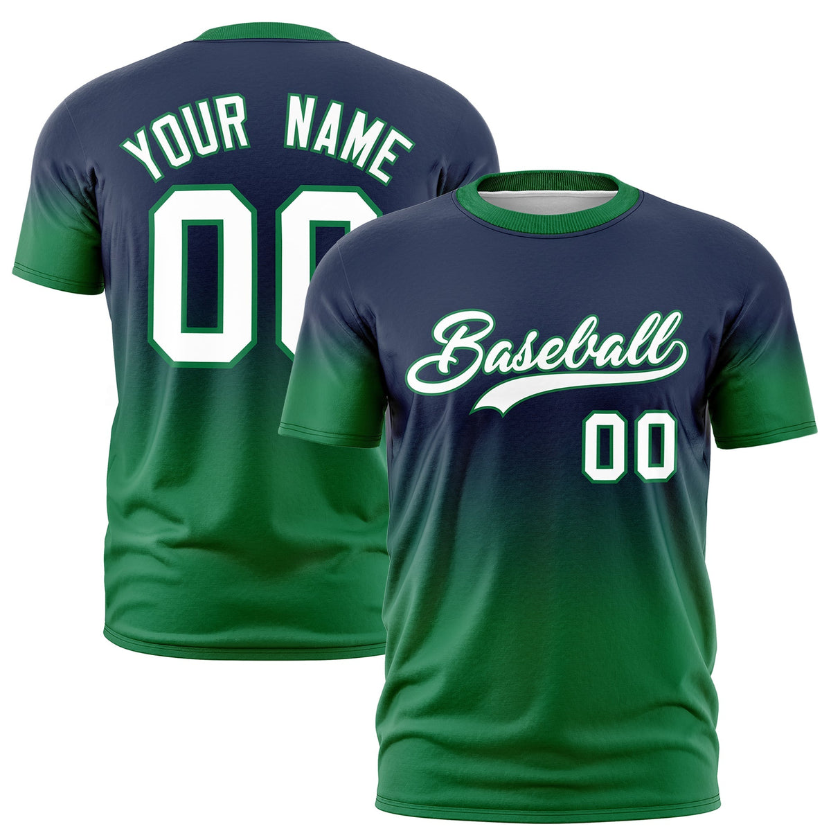 Custom Navy White Kelly Green Gradient Fashion Lightweight T-shirt| KXKSHOP