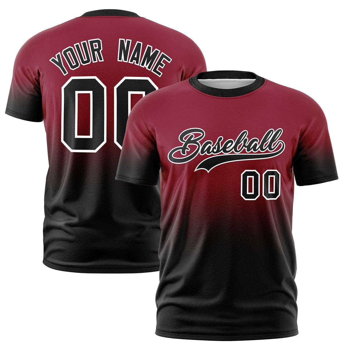 Custom Crimson Black White Gradient Fashion Quick Dry T-shirt| KXKSHOP