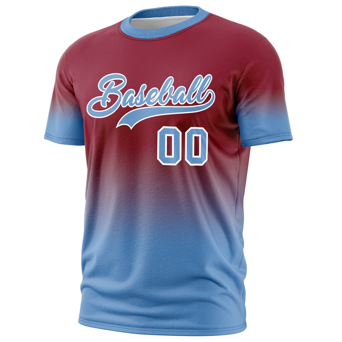 Custom Crimson Light Blue White Gradient Fashion Lightweight T-shirt| KXKSHOP