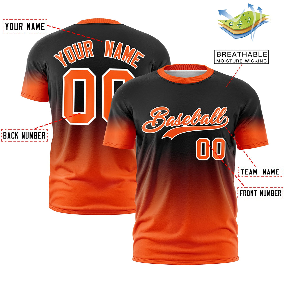Custom Black Orange White Gradient Fashion Lightweight T-shirt| KXKSHOP