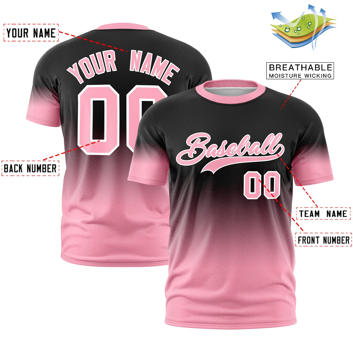 Custom Black Light Pink White Gradient Fashion Quick Dry T-shirt| KXKSHOP