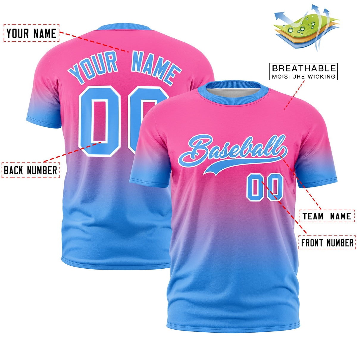 Custom Pink Powder Blue White Gradient Fashion Lightweight T-shirt| KXKSHOP